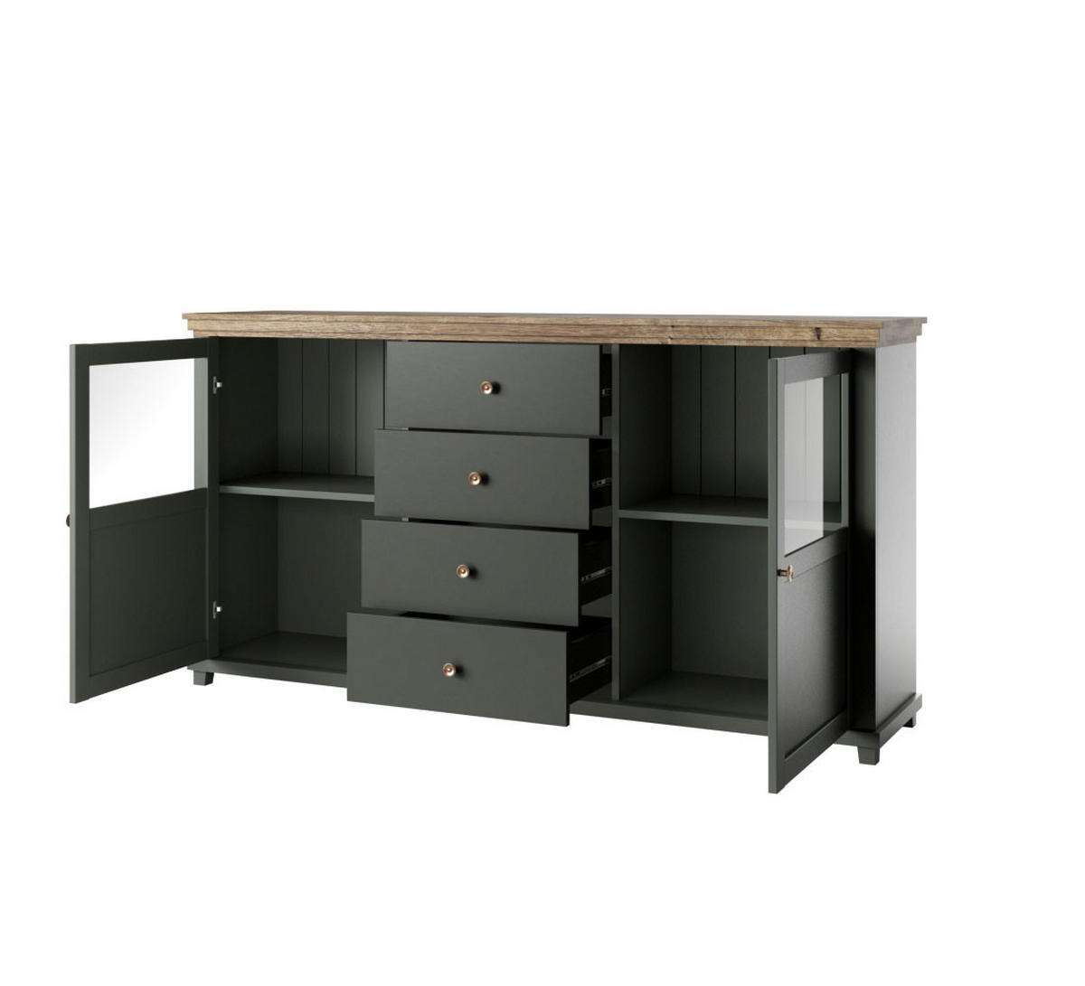 SIDEBOARD Elda Grün / Eiche Lefkas 181 / 42 / 93 cm - Grün, Holz/Holzwerkstoff (181/93/42cm) - Feldmann-Wohnen