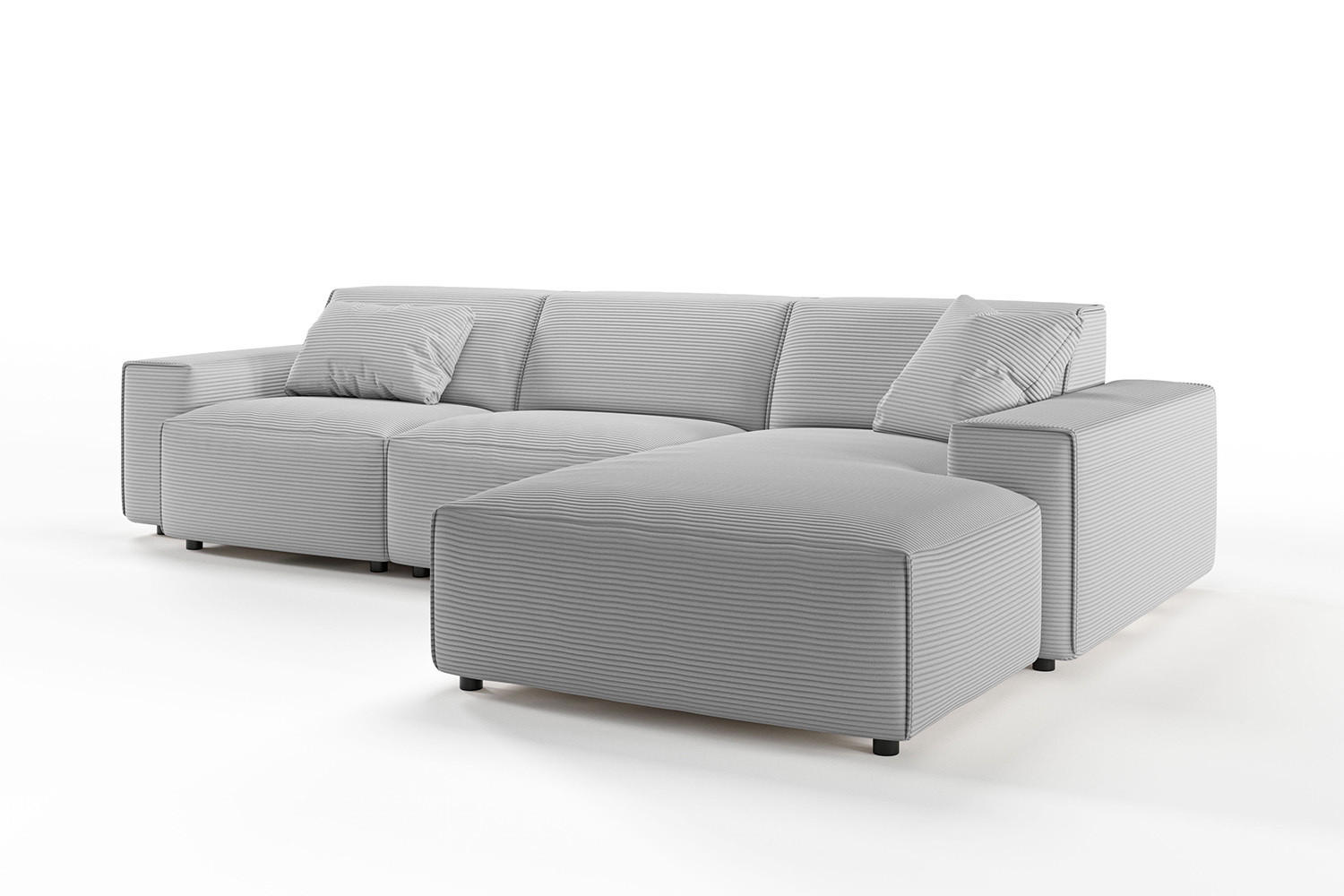 ECKSOFA RANI Hellgrau Cord - Hellgrau/Schwarz, Kunststoff/Textil (299/189cm) - KAWOLA