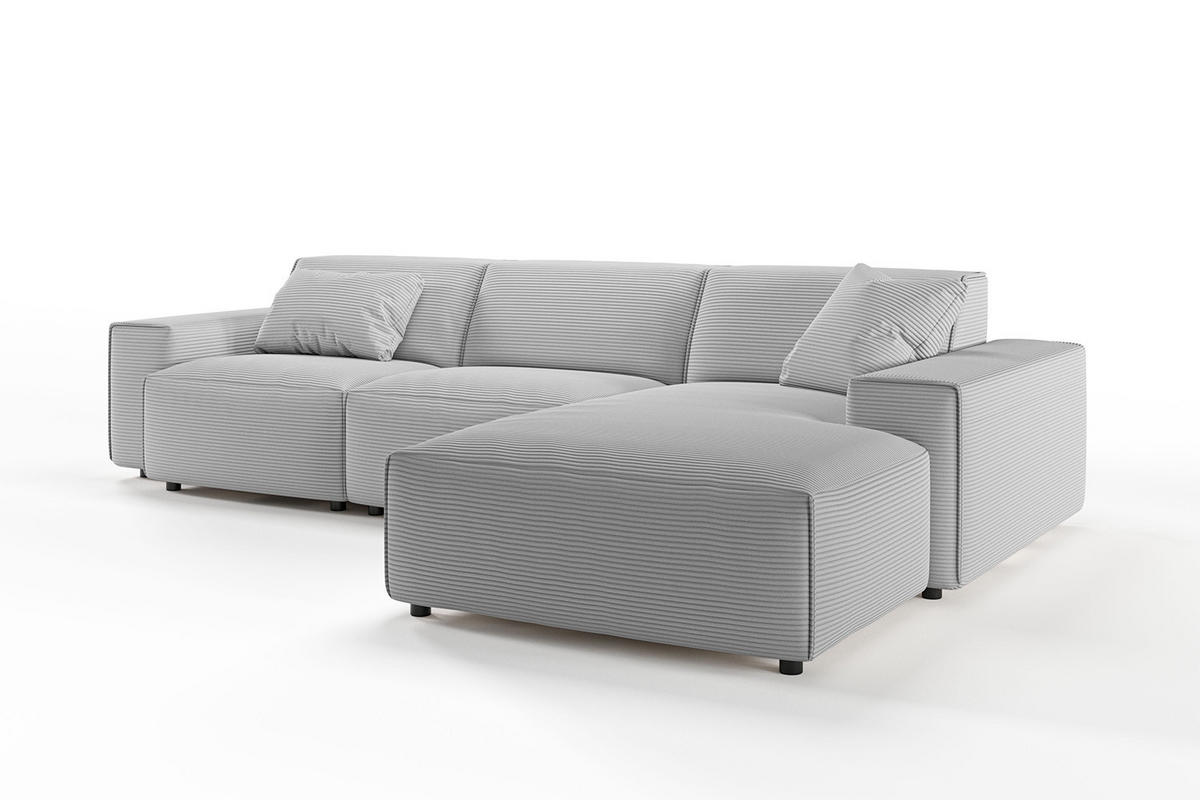 ECKSOFA RANI Hellgrau Cord - Hellgrau/Schwarz, Kunststoff/Textil (299/189cm) - KAWOLA