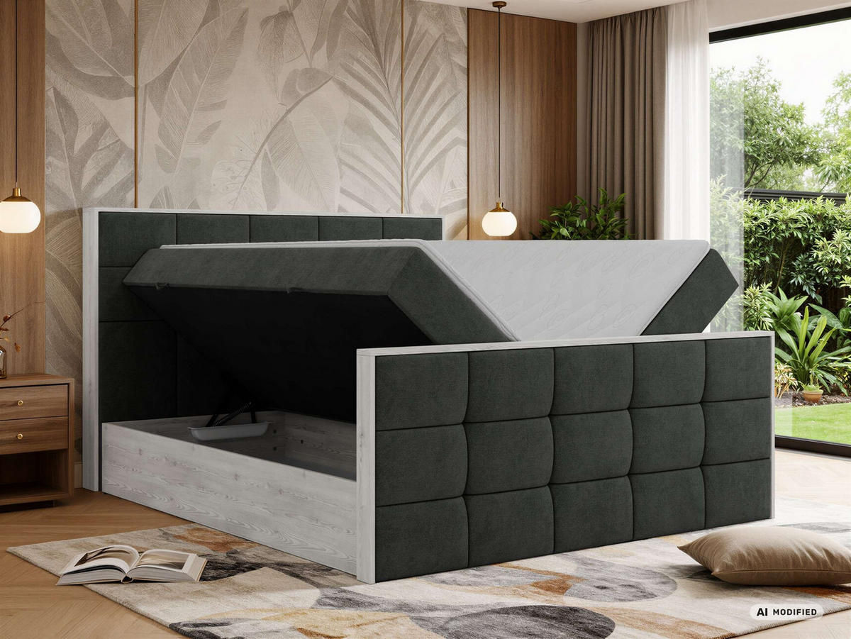 BOXBETT ALNOR DUO 180/200 - Dunkelgrau Stukture - Topper T25 - H3 - Dunkelgrau/Schwarz, Kunststoff/Textil (180/200cm) - MKS