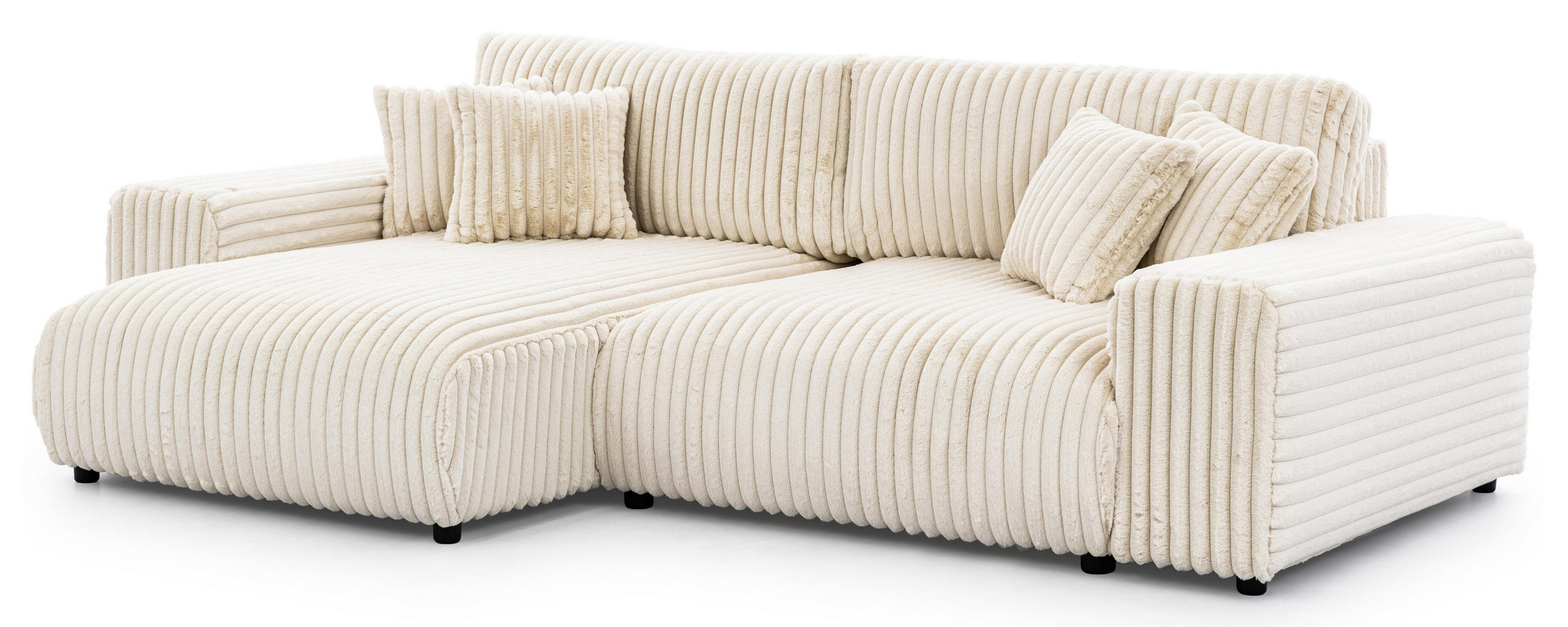 ECKSOFA Mollis Hellbeige Plüschcord - Ottomane Links - Beige/Schwarz, Holz/Kunststoff (255/168cm) - S-Style Möbel