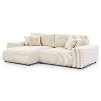 ECKSOFA Mollis Hellbeige Plüschcord - Ottomane Links - Beige/Schwarz, Holz/Kunststoff (255/168cm) - S-Style Möbel