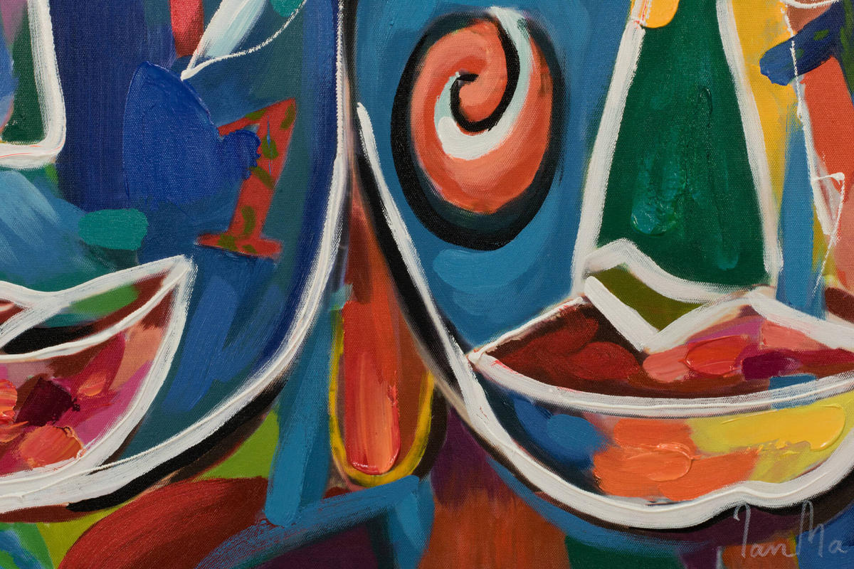 OLEJOMAĽBA 60/60 cm, Zvieratá - biela, drevo/textil (60/60cm) - KUNSTLOFT