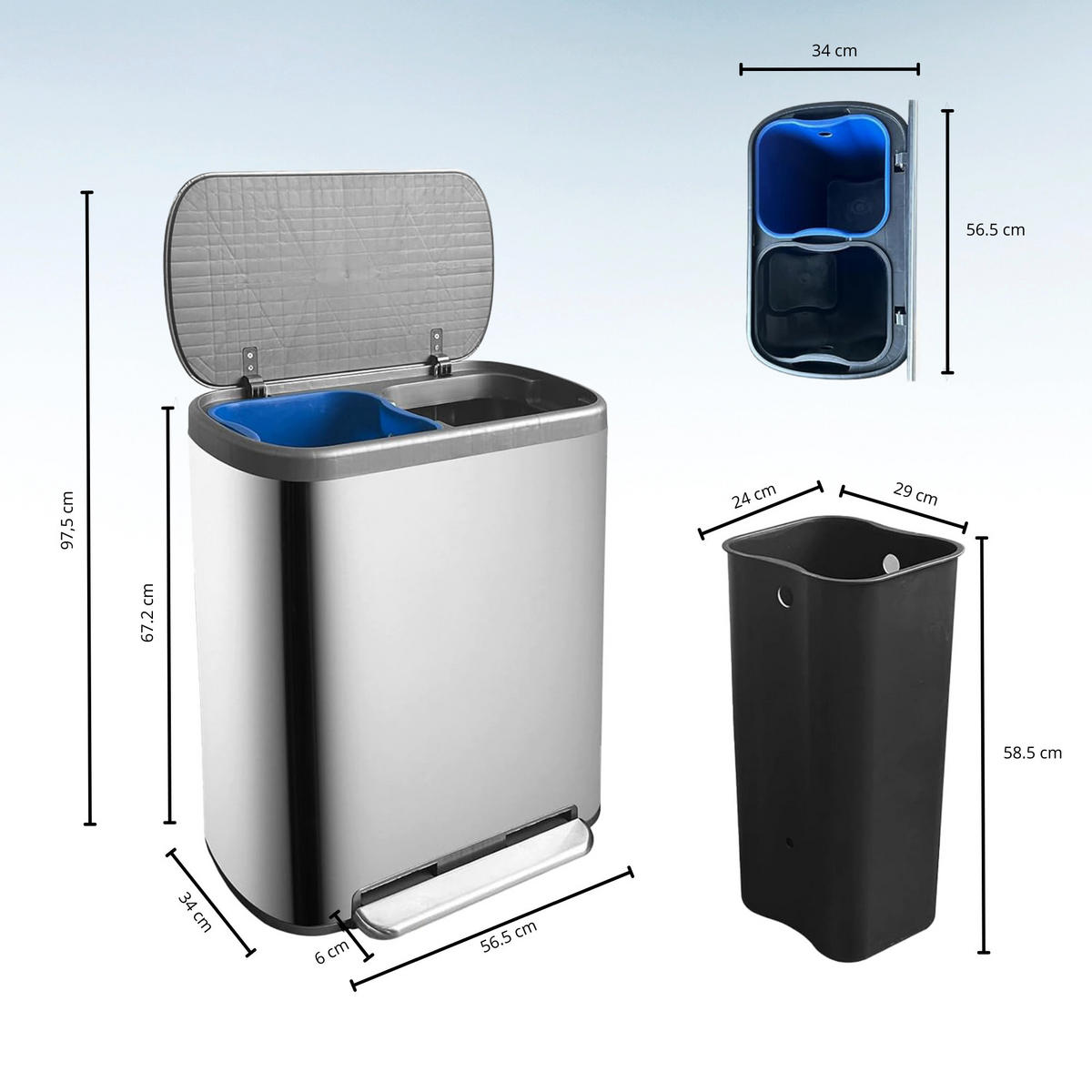 ABFALLEIMER EMPIRE silber - Silberfarben, Metall (42/67.5/56cm) - Kitchen Move