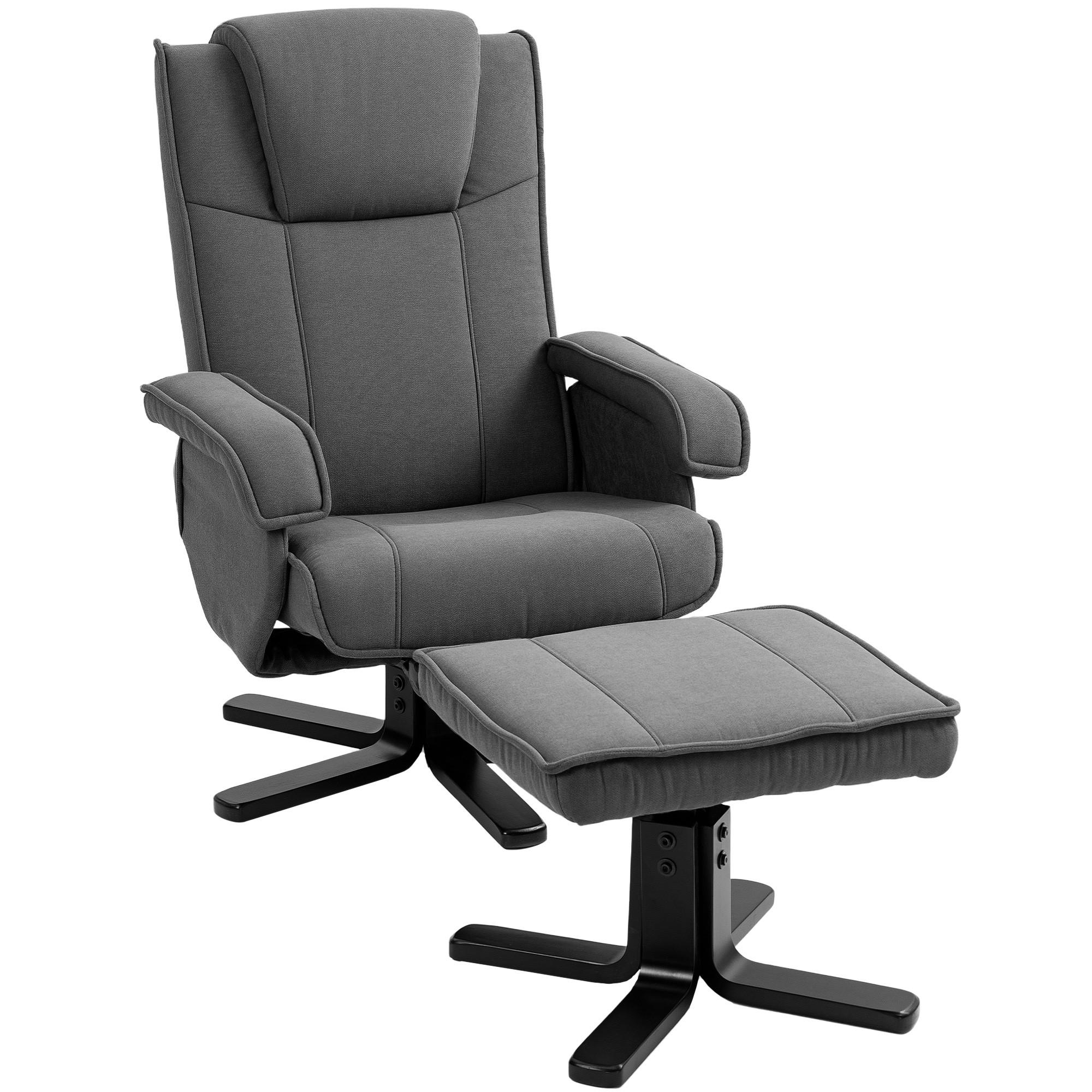 RELAXSESSEL mit Hocker, Liegefunktion, Dunkelgrau - Dunkelgrau, Kunststoff (67/96/87cm) - HOMCOM
