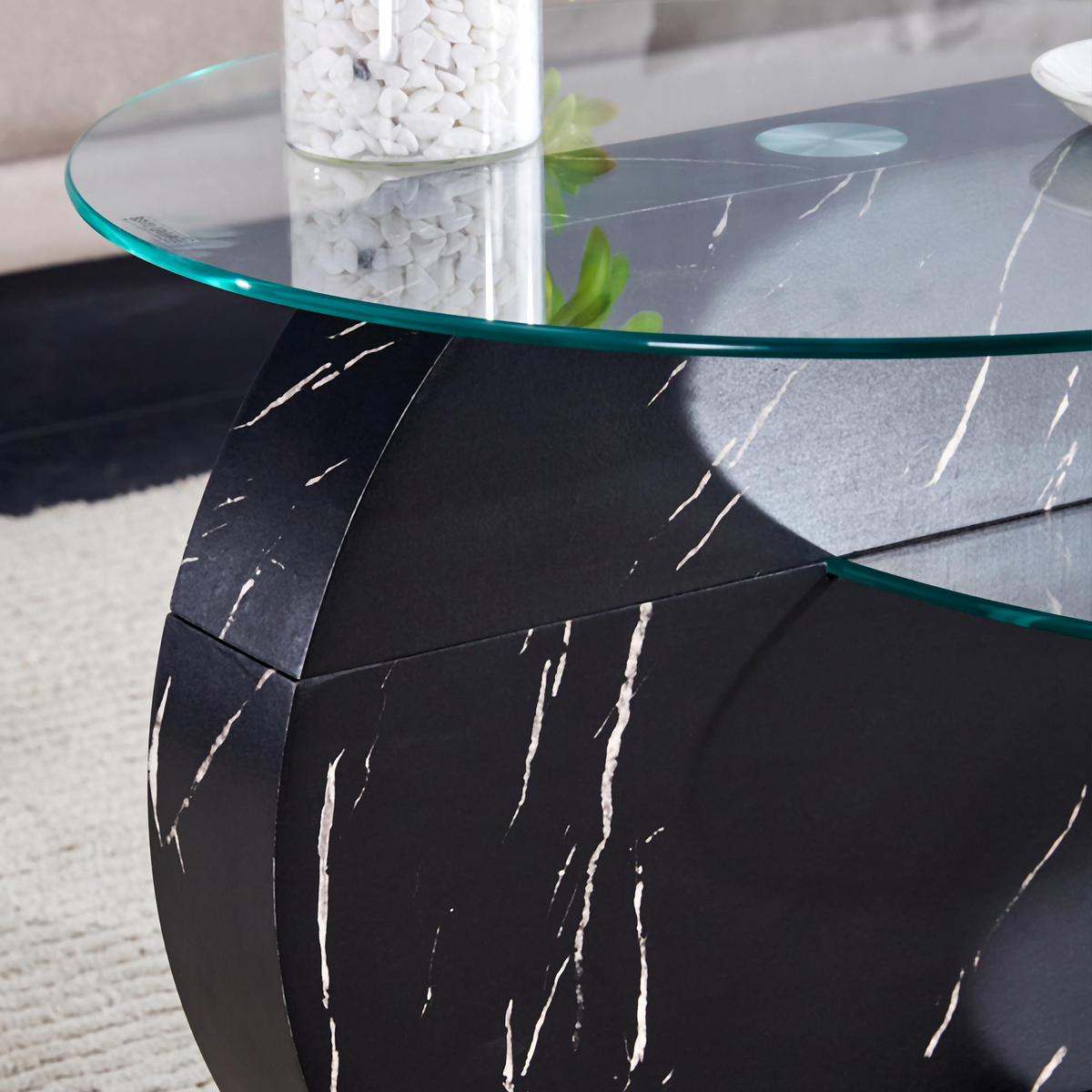 COUCHTISCH 89.9/69.9/43.2 transparent aus Holzwerkstoff und Glas mit mehrstufigen Ablageflächen - Transparent, Holzwerkstoff (89.9/69.9/43.2cm) - OKWISH