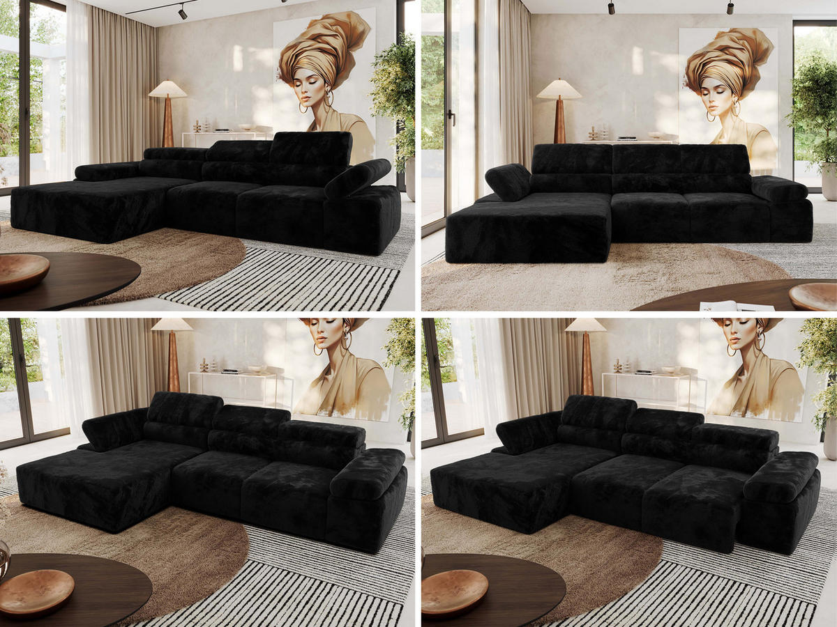 ECKSOFA RILASSO L Schwarz Plüsch - links - Schwarz, Kunststoff/Textil (296/174cm) - MKS