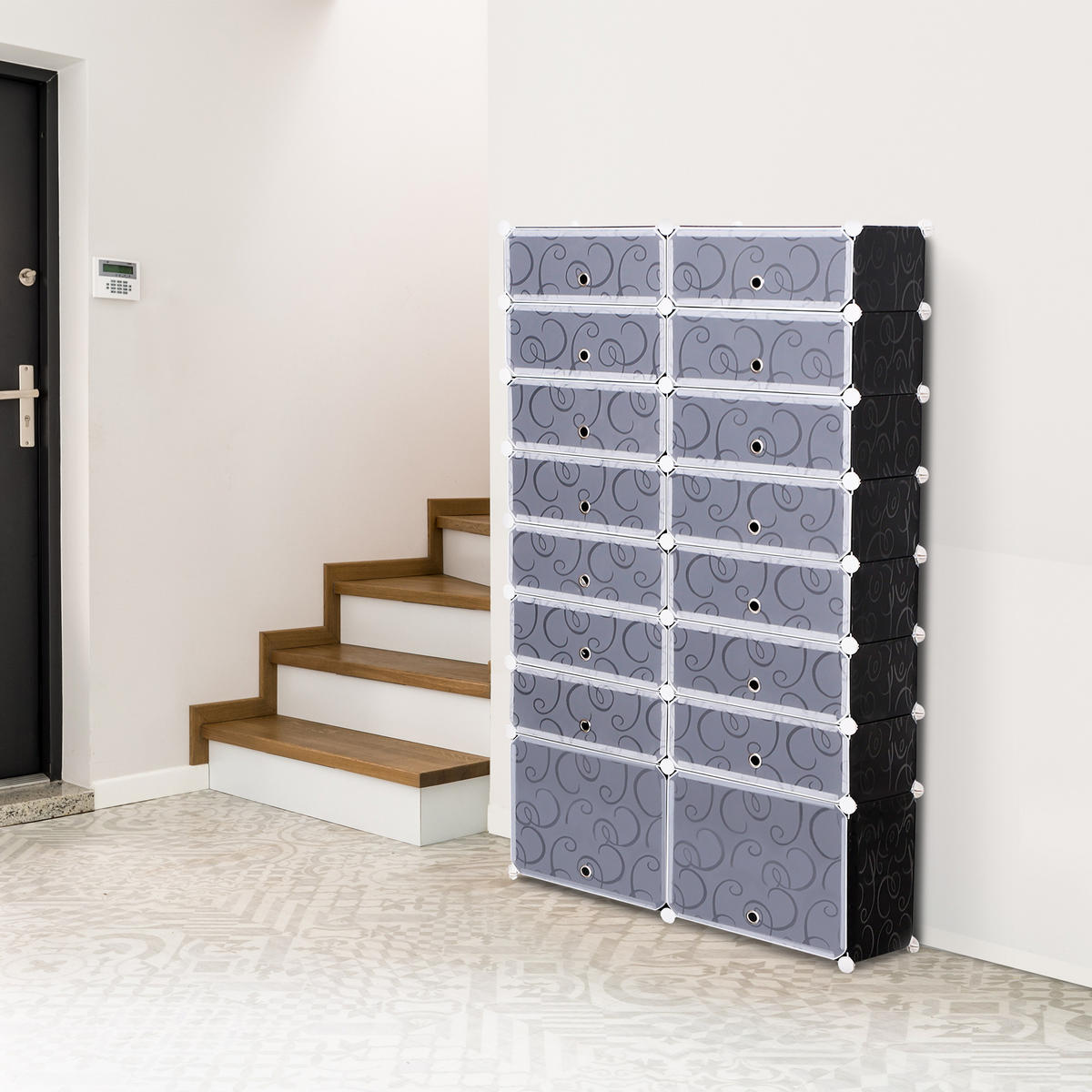 SCHUHSCHRANK, Schwarz + Weiß - Schwarz, Kunststoff (37/160/95cm) - HOMCOM