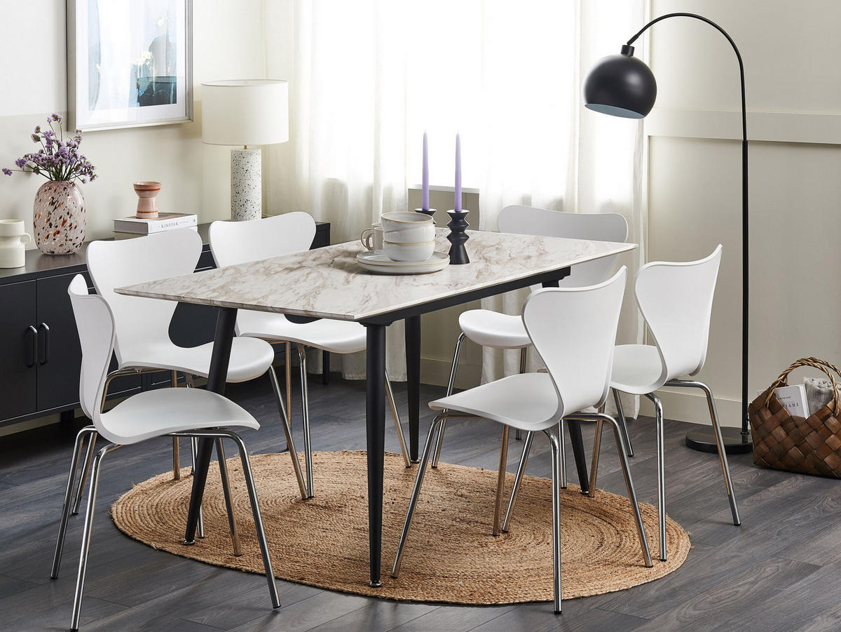 ESSTISCH 120-150/80/75 cm Weiß schwarz Rechteckig Eftalia - Weiß, Holzwerkstoff (150/80/75cm) - Beliani