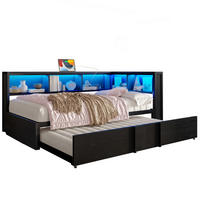 RAHMENBETT 90x200cm, Metall, Ausziehbett, Stauraum, LED, USB, Schwarz - Schwarz, Holzwerkstoff (90/200cm)