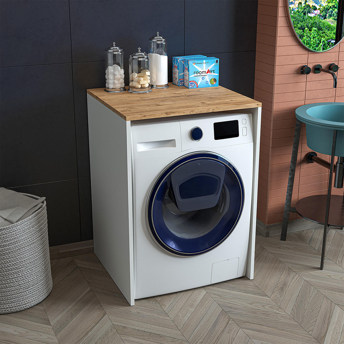 WASCHMASCHINENSCHRANK Atlantic IV 65cm Breit, 90cm Hoch - Eiche Bianco, Holzwerkstoff (65/90/60cm)