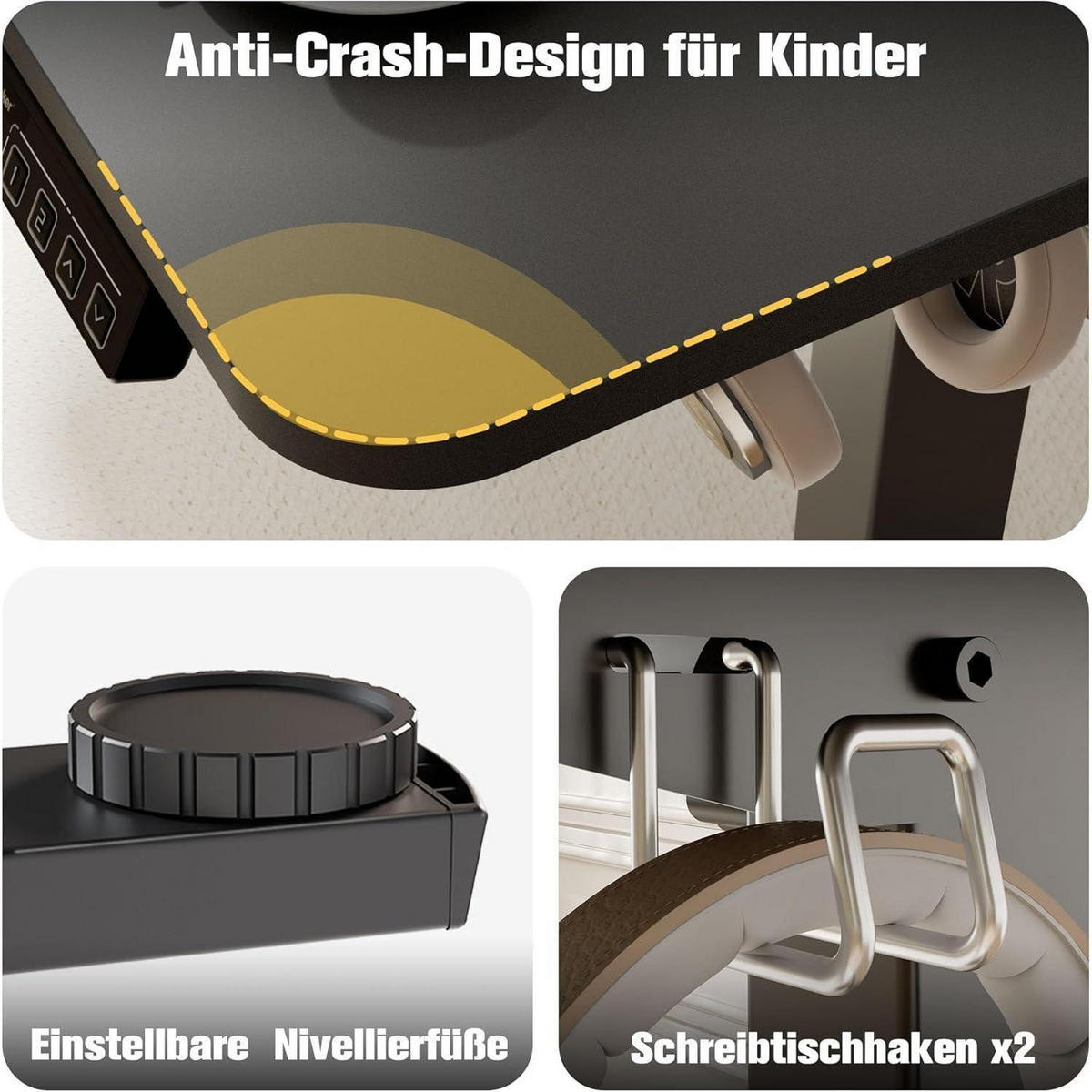 SCHREIBTISCH elektrisch höhenverstellbar 140 x 60 cm Schwarz - Schwarz, Metall (60/140/73cm)