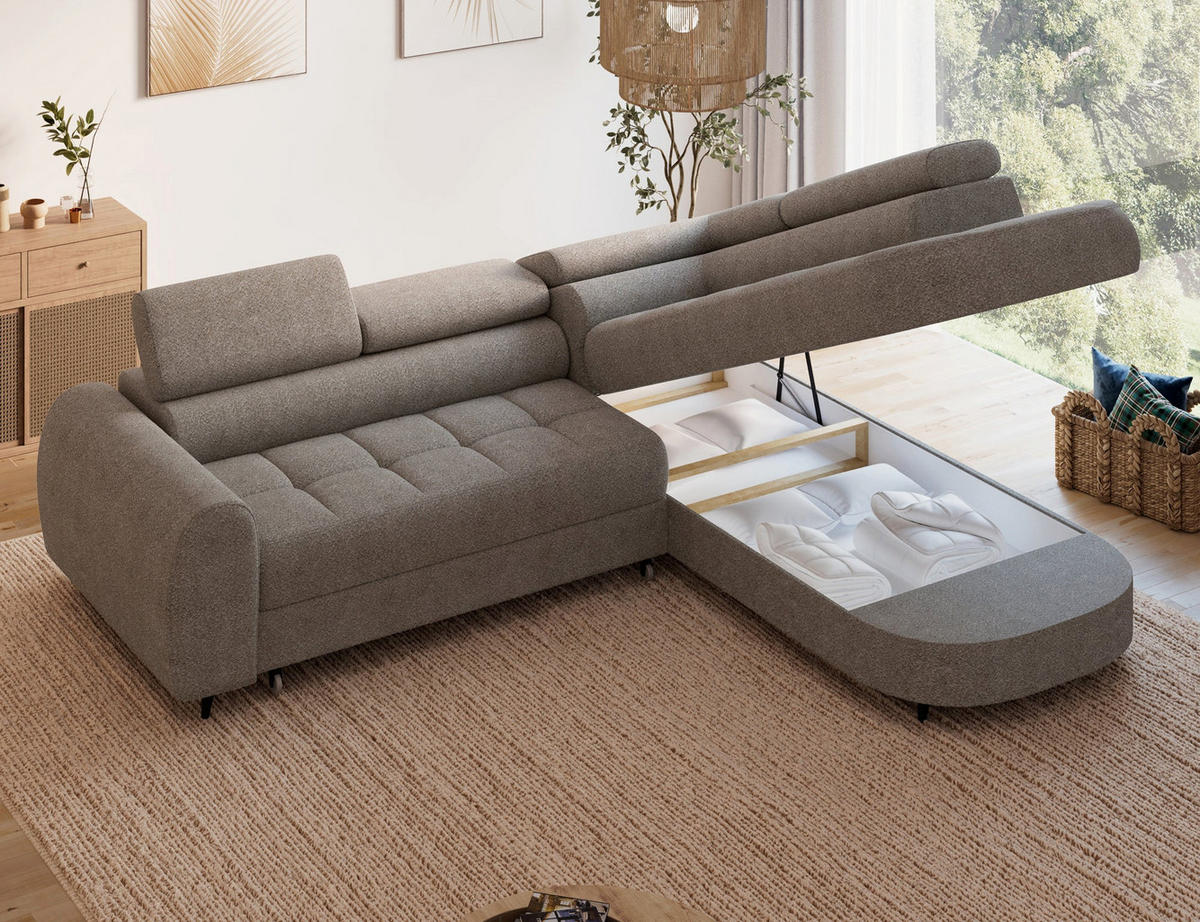 ECKSOFA Vesteria mit Schlaffunktion und Bettkasten – Modernes Design, verstellbare Kopfstützen und hoher Sitzkomfort - Braun, Kunststoff (279/72cm) - Wohnideebilder