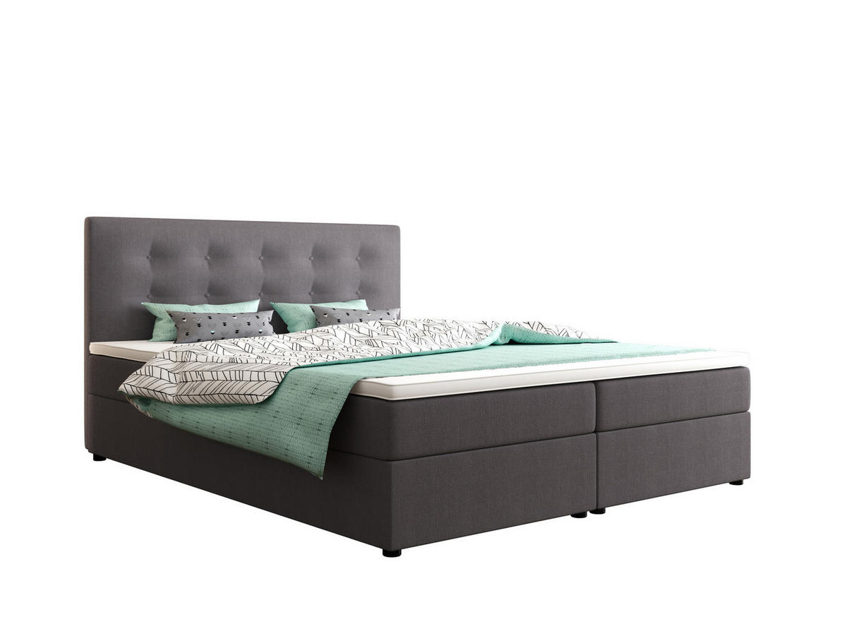 BOXBETT FADO 1 mit Matratze H3 und Topper 160x200 Cosmic 160 - Grau, Holz/Textil (160/200cm) - Bedante