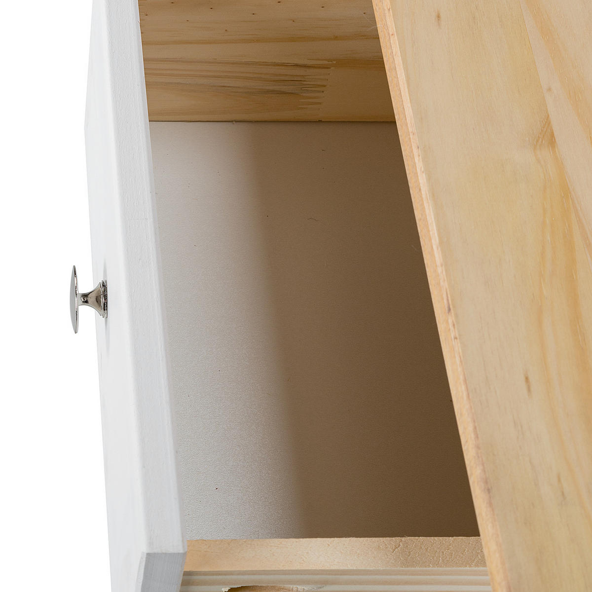 MASSIVE NACHTKOMMODE - Kieferholz - Silberfarben/Weiß, Holz/Metall (56/62/47cm) - home24