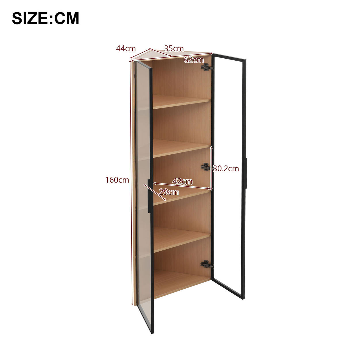 VITRINE 62cm Eiche Glas LED Eckvitrine modern - Eichefarben, Holzwerkstoff (62/160/35cm) - FLIEKS