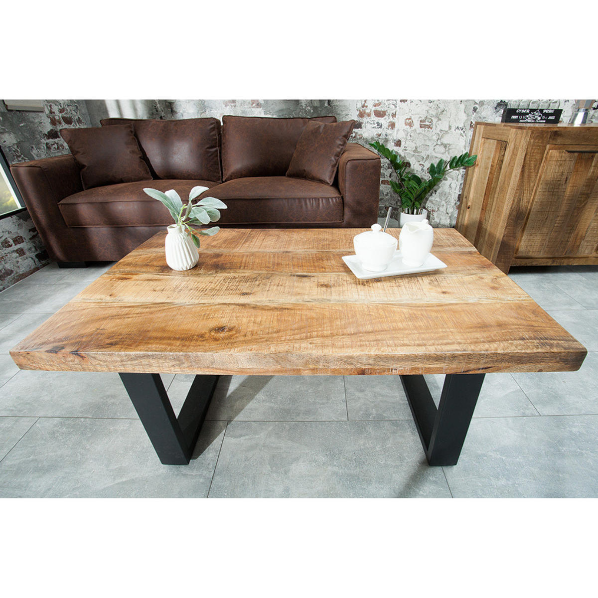 COUCHTISCH IRON CRAFT Mangoholz Natur, Schwarz 100 cm - Schwarz/Braun, Holz/Metall (60/100/46cm) - riess-ambiente