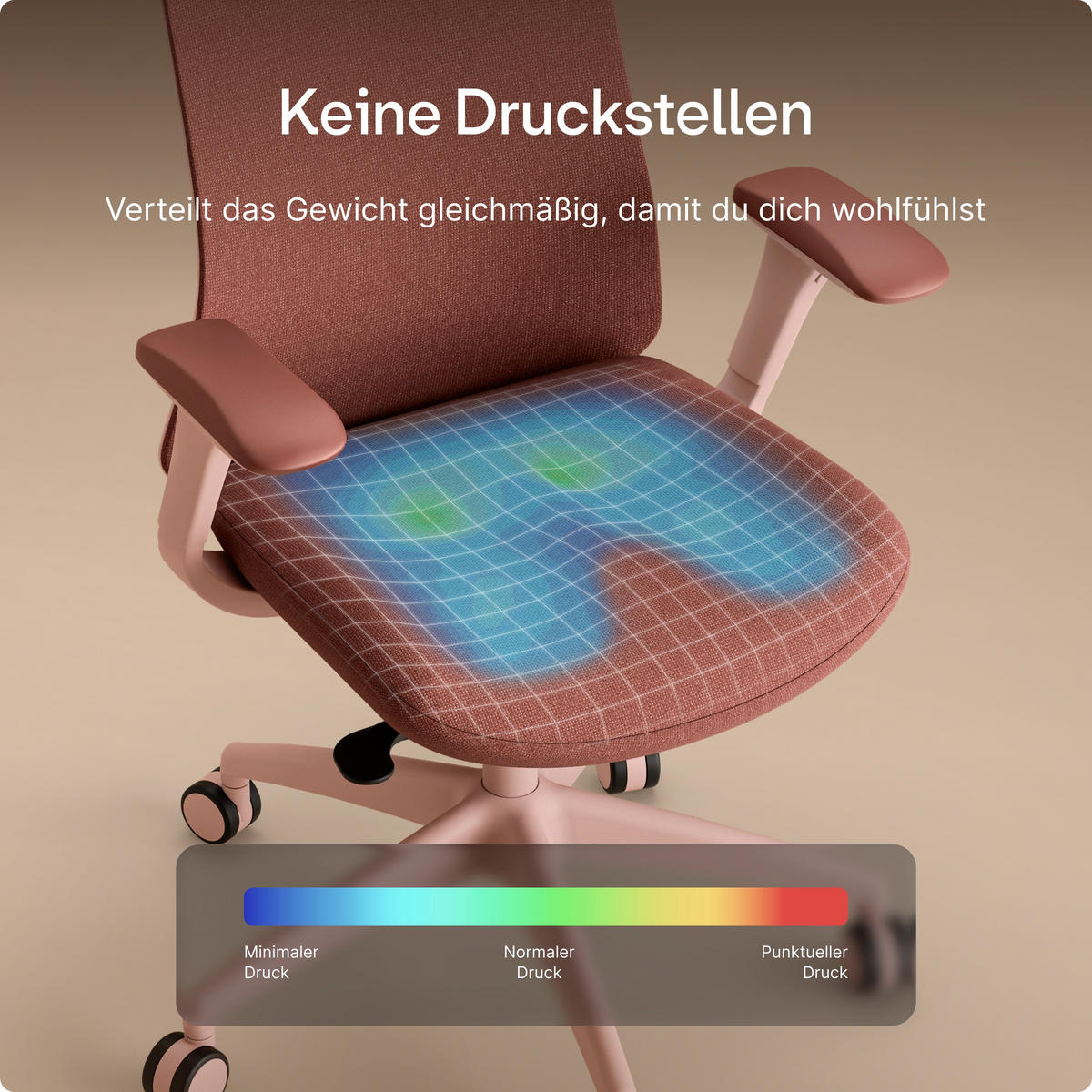 BÜROSTUHL Verstellbarer Ergonomischer SitOne Rosa 4-Dimensional Armlehne, Integrierte 4-Wege-Lendenwirbelstütze - Pink, Kunststoff (60/125/68cm) - Desktronic
