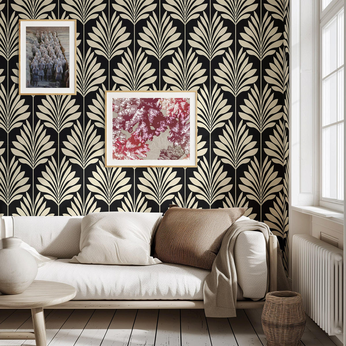 TAPETE Art Deko aus echtem Papier, 200x280cm, 8 Bögen - Schwarz, Papier (200/280cm) - WALLPAPERS4BEGINNERS