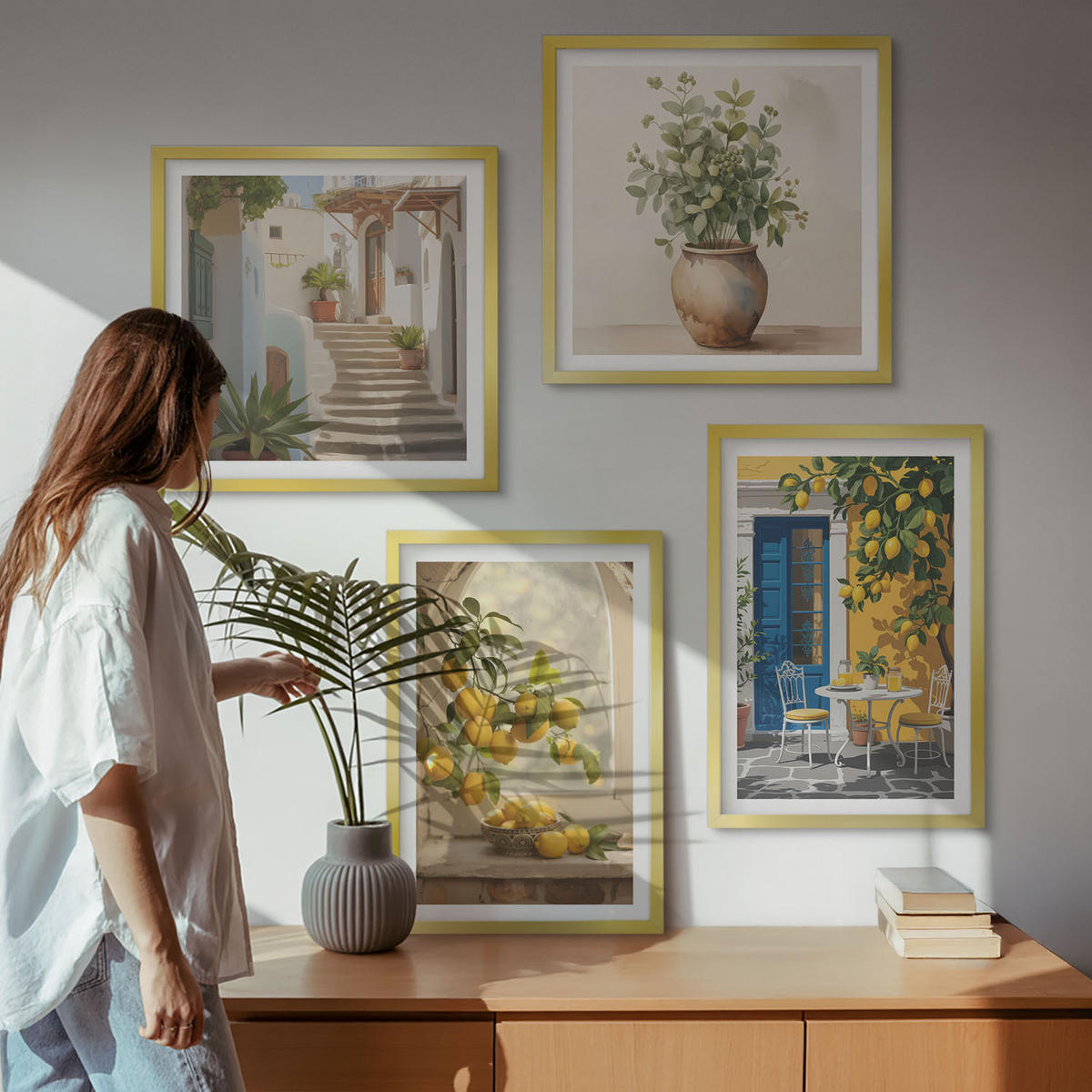 BILDER SET 4er Set - 50x50 cm & 40x60 cm Goldrahmen - Architektur der Zitronenstadt - Goldfarben, Kunststoff (50/50cm) - TULUP