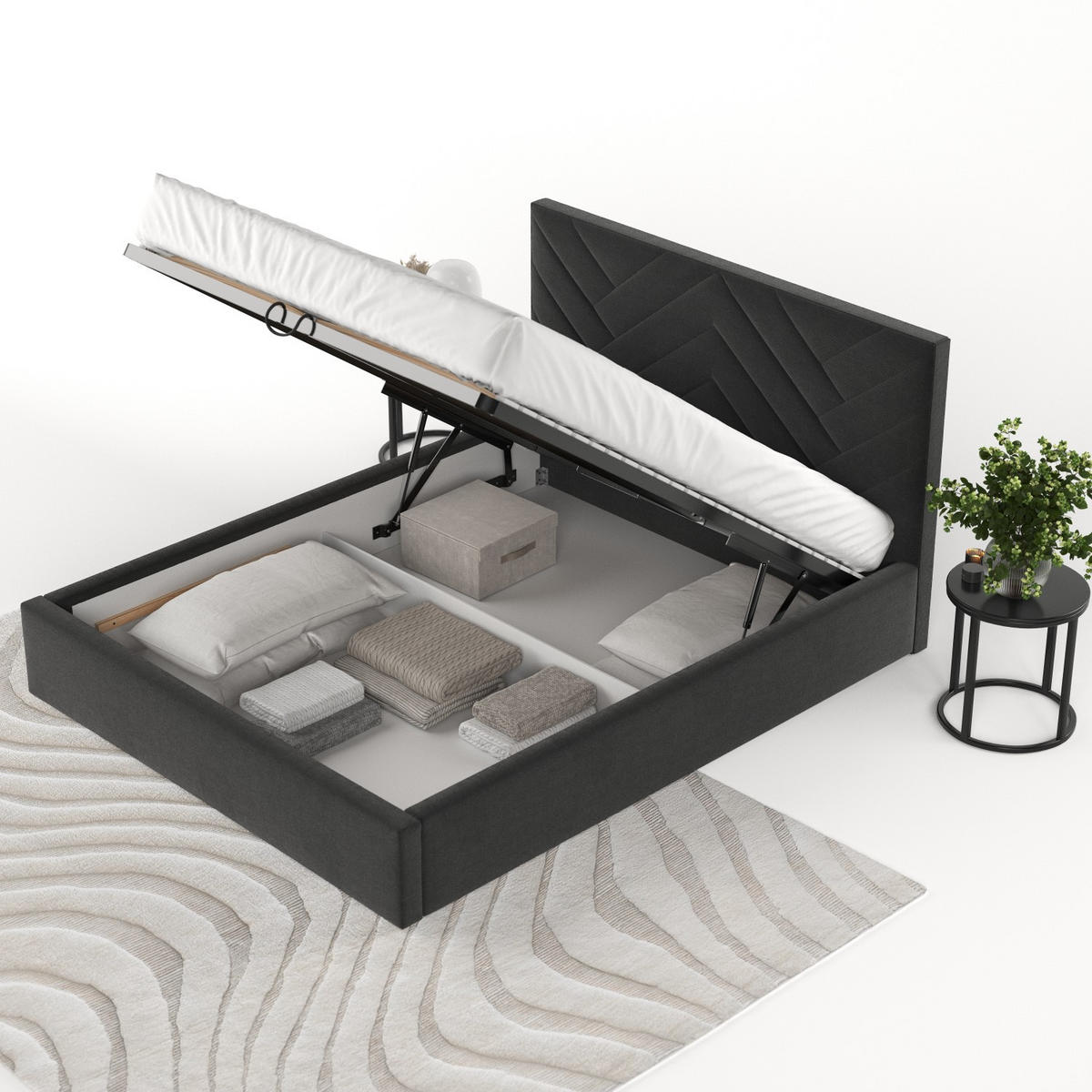 POLSTERBETT Arco 180/200 cm Schwarz im Asti Stoff - Schwarz/Naturfarben, Holz/Holzwerkstoff (180/200cm) - AltaBeds