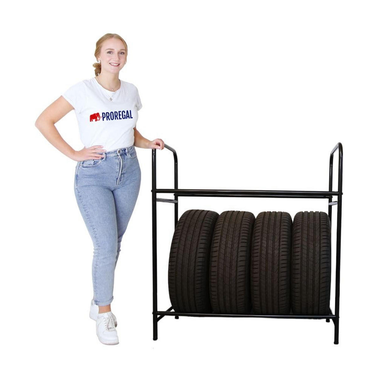 REIFENREGAL Carrero 106x106x46 cm bis zu 8 Reifen auf 2 Ebenen Schwarz - Schwarz, Metall (106/106/46cm) - PROREGAL