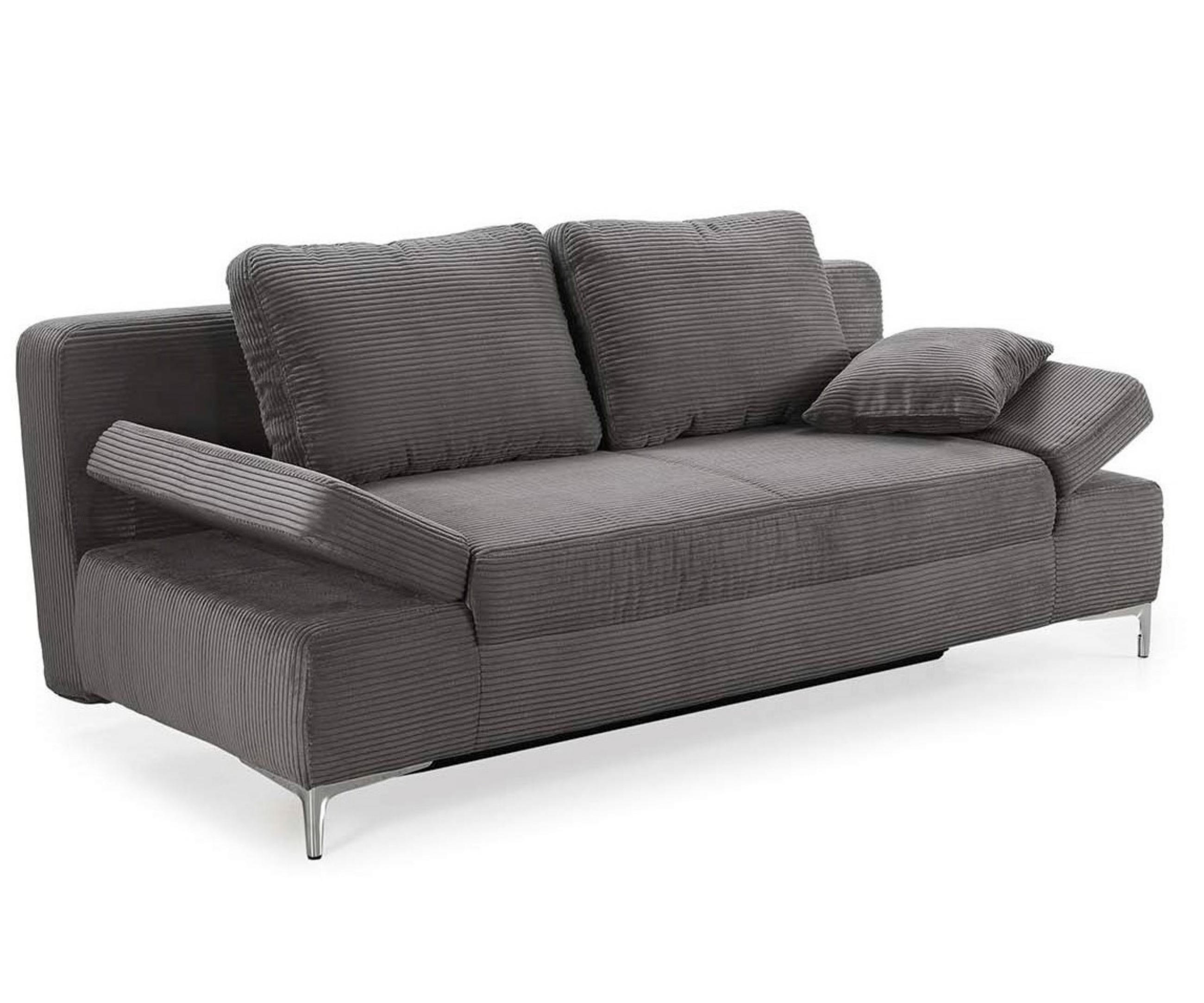 SCHLAFSOFA mit Bettkasten, Federkern, Armlehnen verstellbar B202/T103/H89 cm, Liegefläche 144x198 cm, Cord Grau Anthrazit / 15204 - Chromfarben/Schieferfarben, Textil/Metall (202/89/103cm) - luma-home