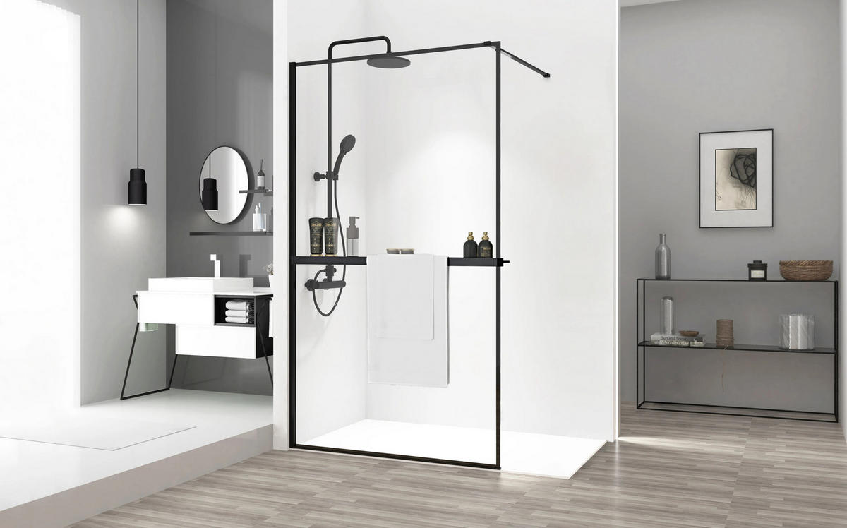 HANDTUCHHALTERABLAGE Rea Evo Schwarz Für Duschwände - Schwarz, Metall (12.5/120/120cm) - REA
