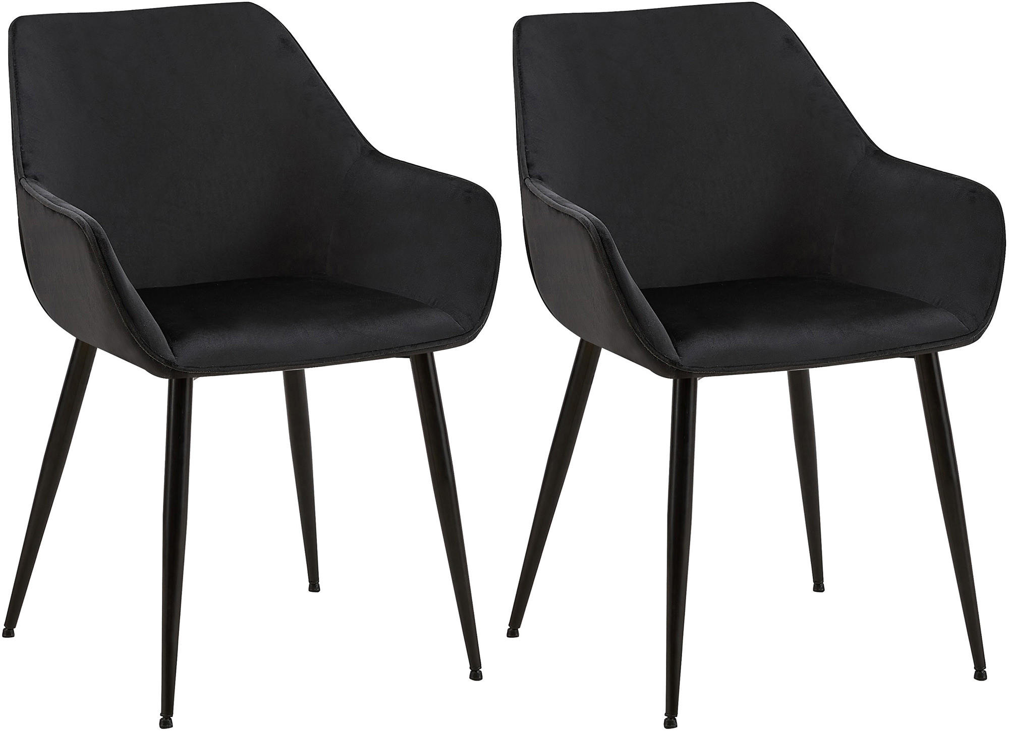 ARMLEHNENSTUHL 2er Set Samt schwarz - Schwarz, Textil/Metall (52/82/63cm) - CLP