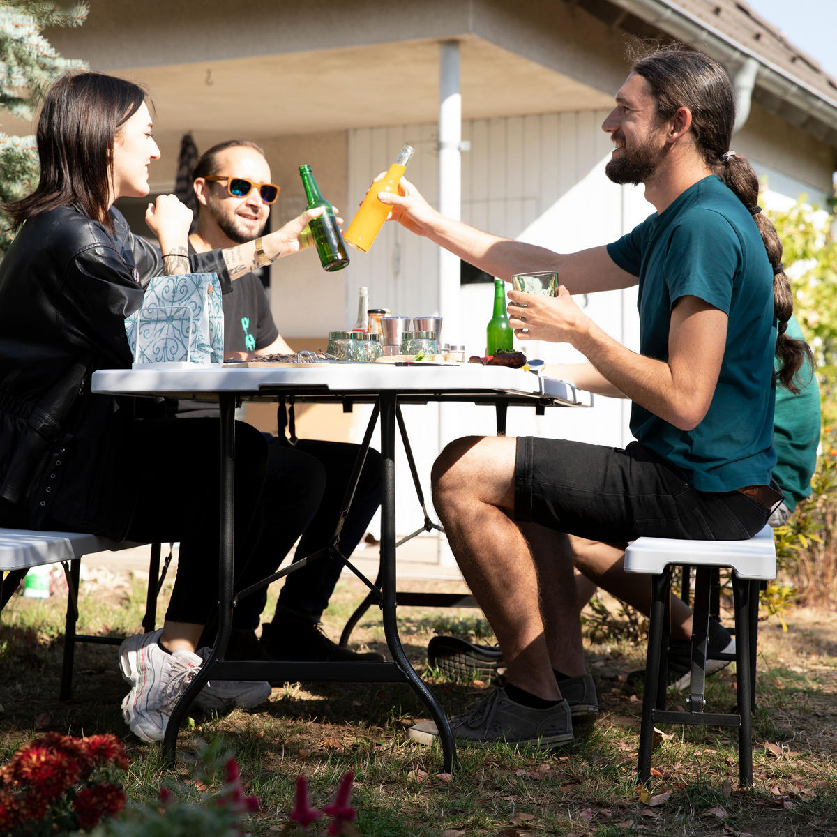 BIERZELTGARNITUR - Weiß, Kunststoff/Metall - Relaxdays