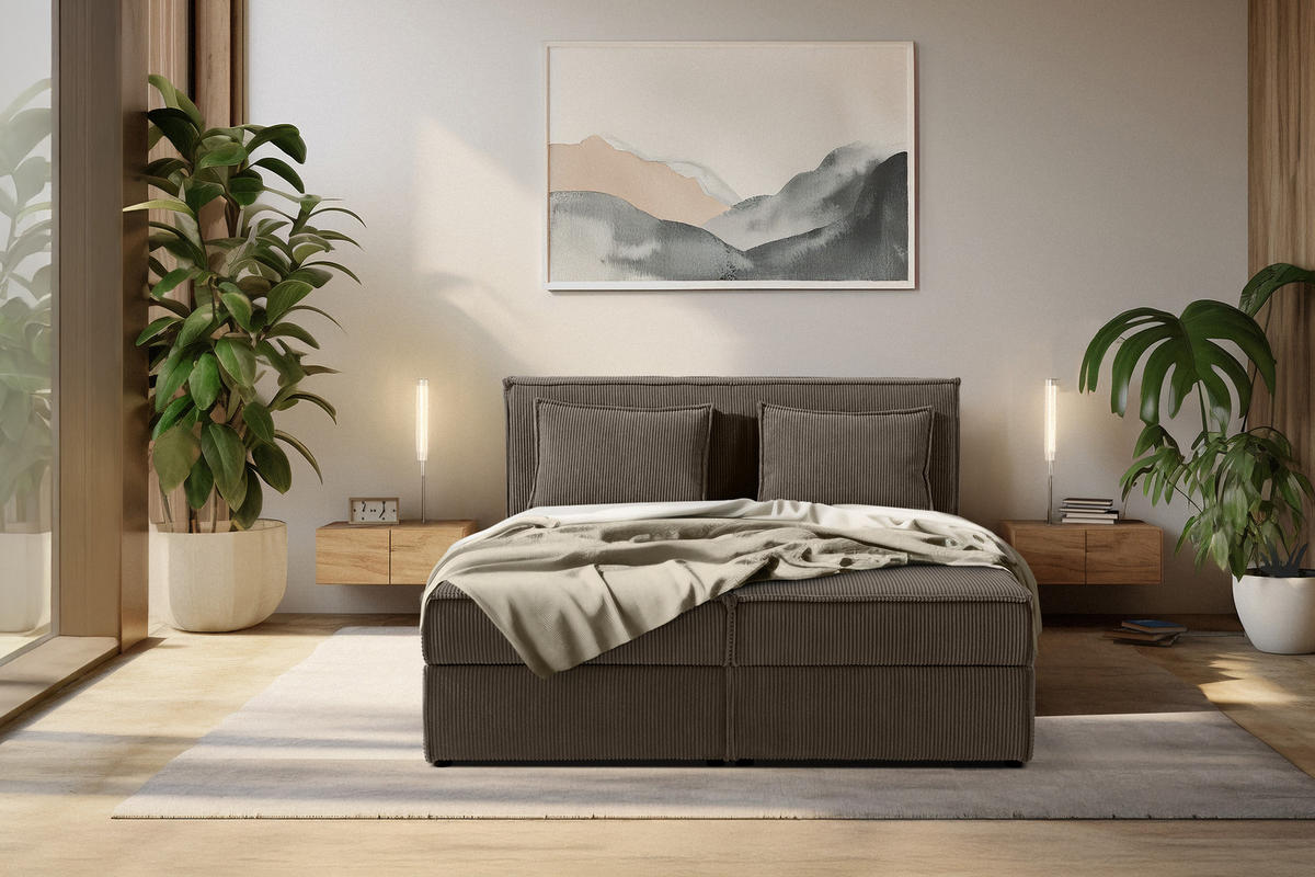 BOXSPRINGBETT ROTI mit Stauraum, braun - Schwarz/Braun, Holz/Holzwerkstoff (140/200cm) - KONSIMO®