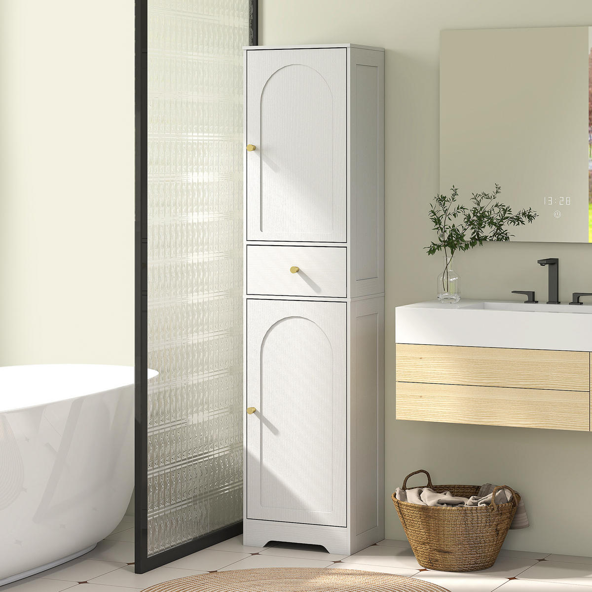 HOCHSCHRANK DE-12480 40/29,5/170 cm Weiß / Gold - Weiß, Holzwerkstoff (29.5/170/40cm) - ComfortXL