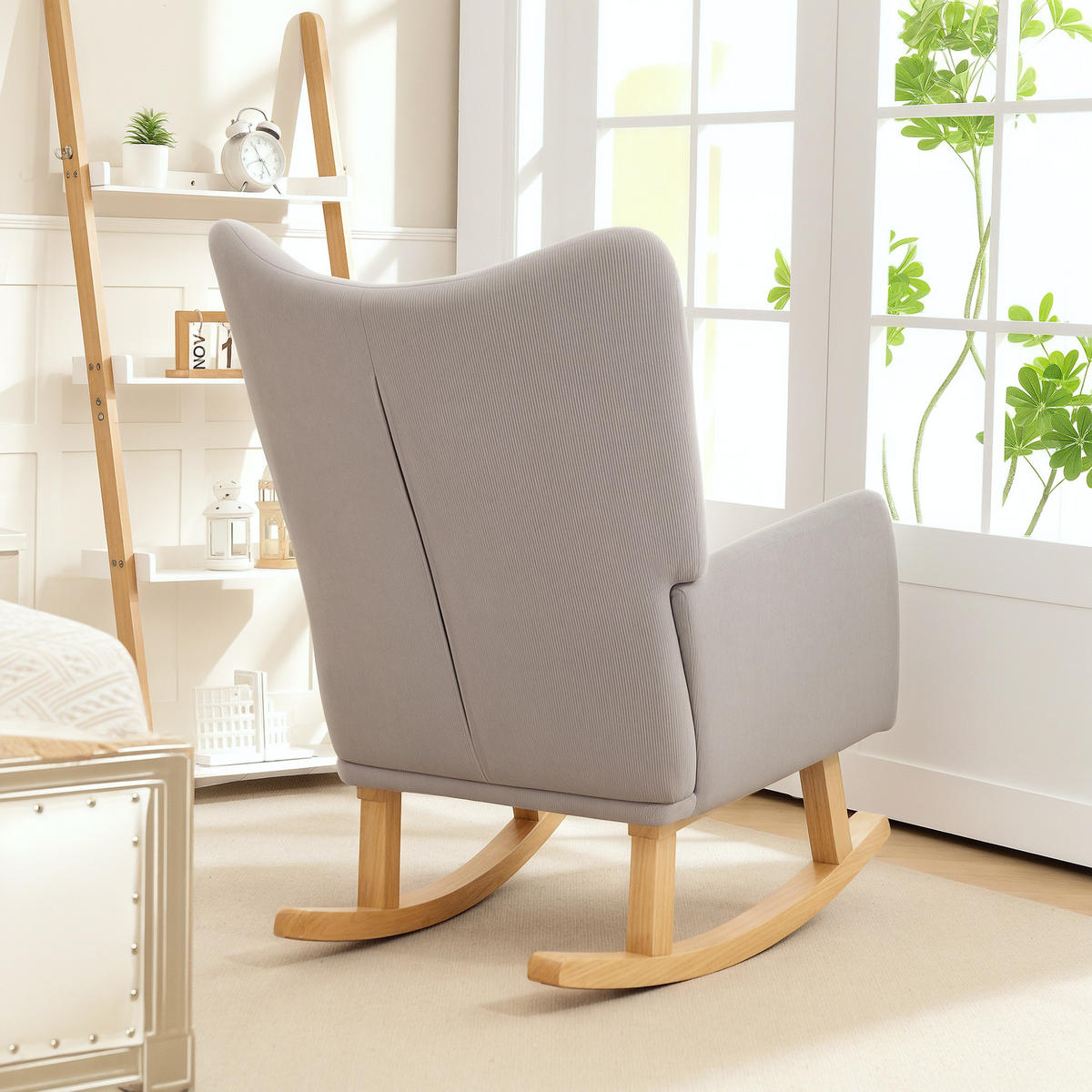 SCHAUKELSTUHL Schaukelsessel mit hoher Rückenlehne, Cord-Optik für Wohnzimmer - Hellgrau, Kunststoff (72/100/97cm) - HOMCOM