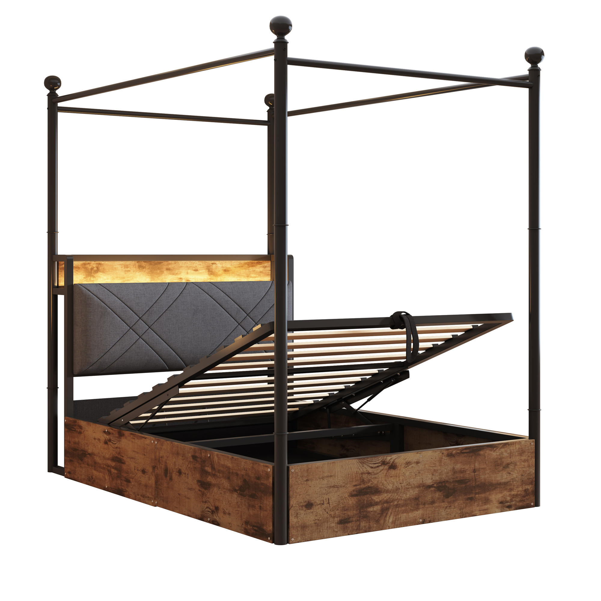 METALLBETT 90x190 cm Stauraum Baldachin schwarz - Schwarz, Metall (90/190cm) - LEBENLANG