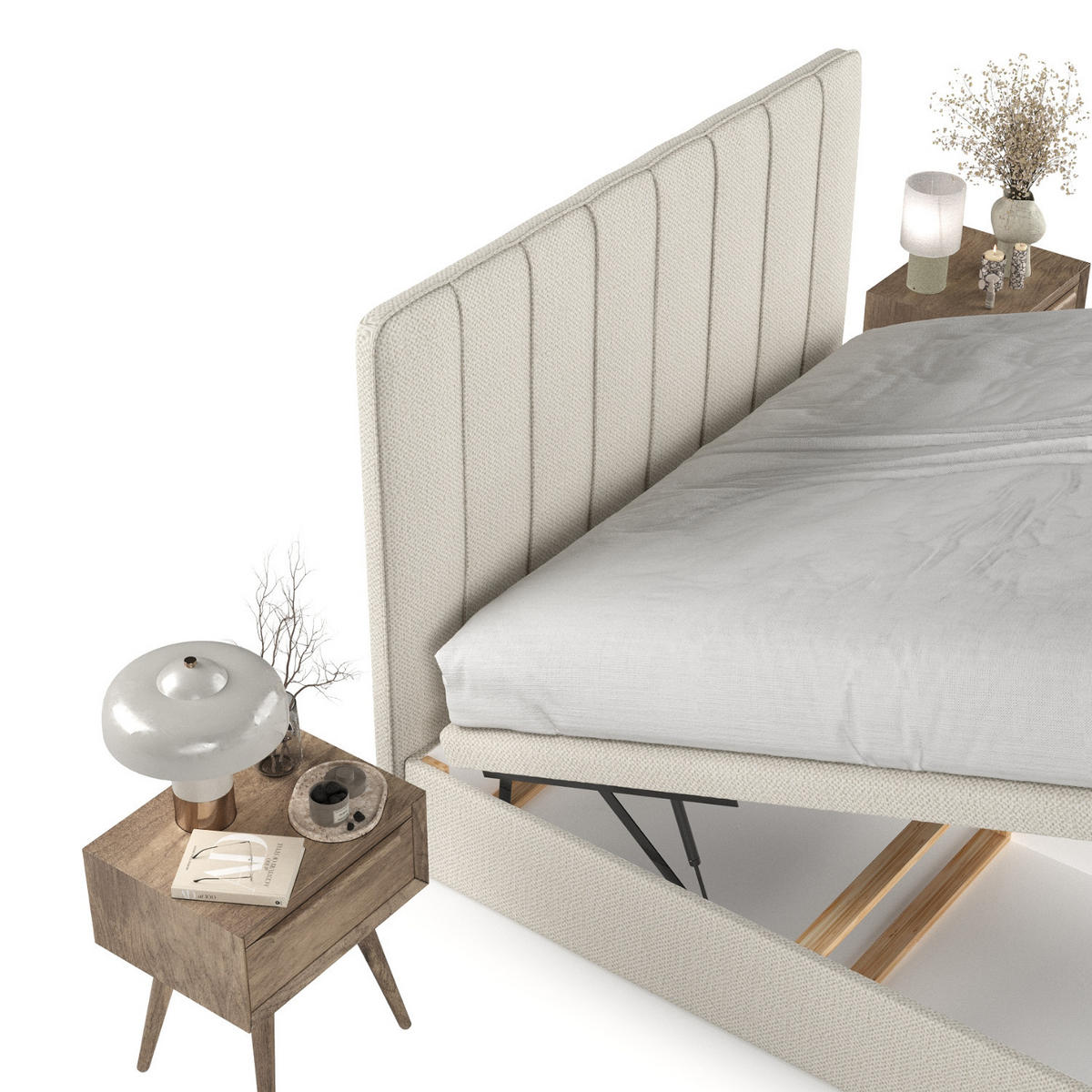 POLSTERBETT Vienna mit Stauraum 120/200 cm Hellbeige im Alta Stoff - Sandfarben/Schwarz, Holz/Holzwerkstoff (120/200cm) - AltaBeds