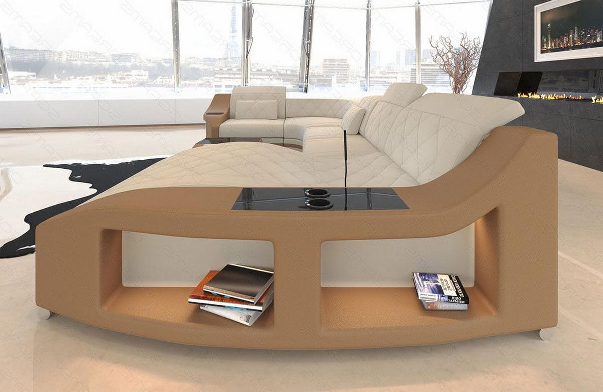 WOHNLANDSCHAFT Stoff Sofa Swing U Form Elfenbein Sandbeige Mikrofaserstoff - Sandfarben, Kunststoff (404/90/220cm)