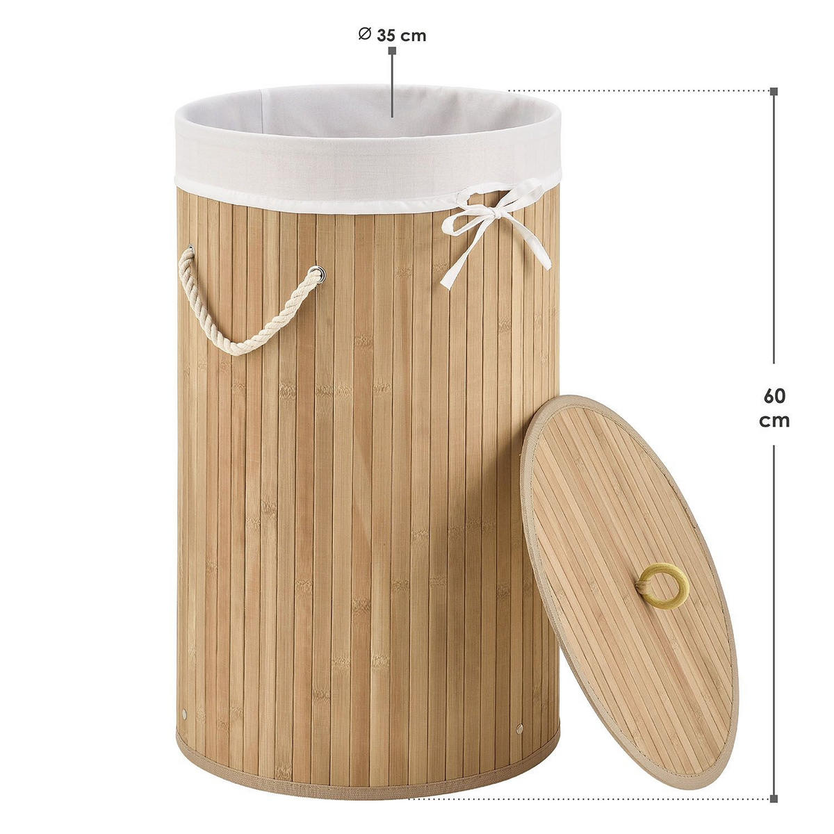 WÄSCHEKORB Curly-Round 55 L natur - Naturfarben, Holz (35/60/35cm) - Juskys