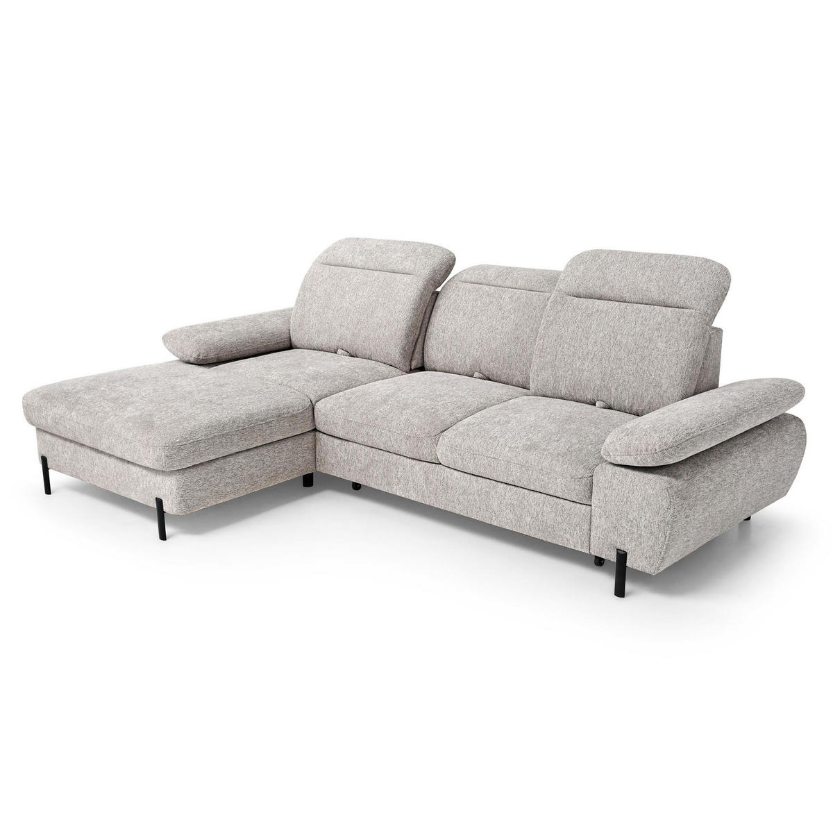 ECKSCHLAFSOFA Sora Mini mit verstellbaren Kopfstützen und Schlaffunktion, Chenille-Stoff, Dunkelbeige, Links - Beige/Schwarz, Textil (285/190cm) - Beautysofa