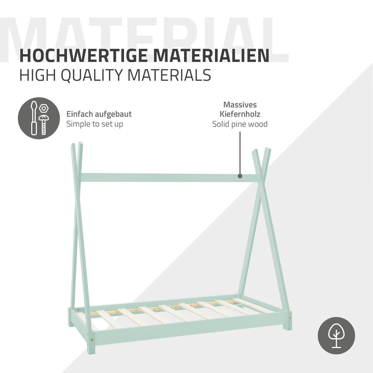 KINDERBETT Tipi 80x160 cm Mint - Mintgrün, Holz (80/160cm) - ML-DESIGN