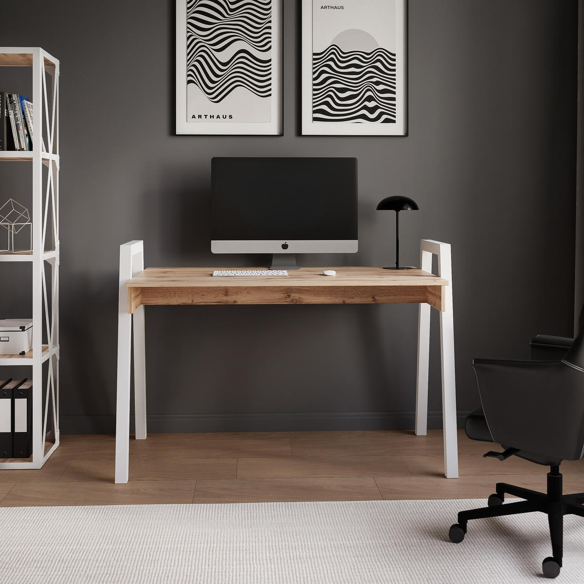 SCHREIBTISCH NOVO 120/68/82 cm, Weiß / Wotan-Eiche - Eiche Wotan/Weiß, Holzwerkstoff/Metall (68/120/82cm) - Idohome