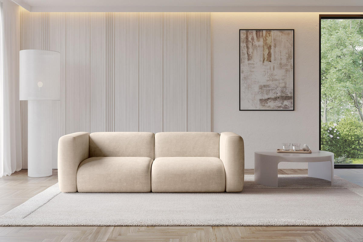 MODULARES Sofa 2-SITZER MIRA-S1 228x89x70 Beige cm Velours - Greige/Beige, Holzwerkstoff/Kunststoff (228/70/89cm) - ALTDECOR