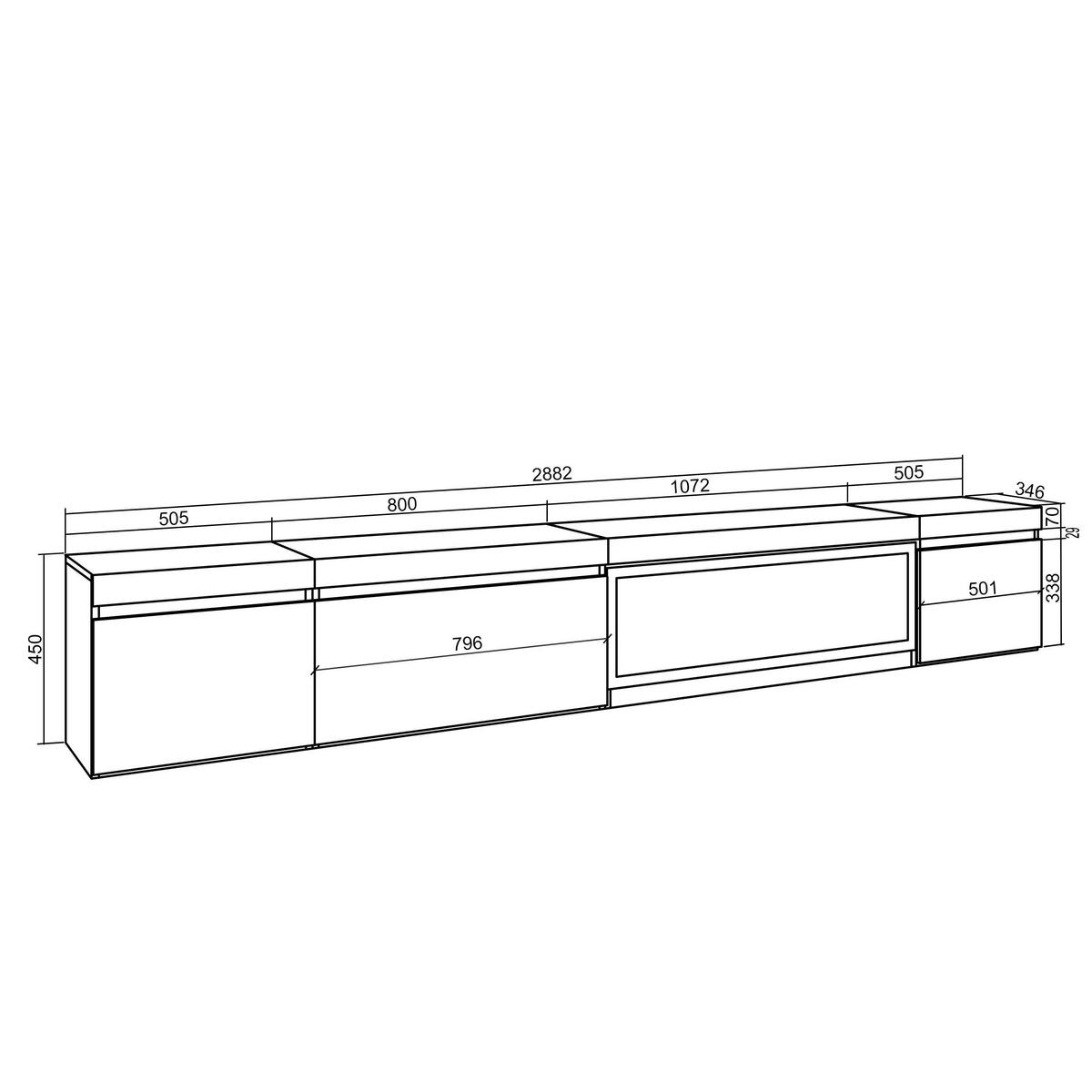 TV-SCHRANK Lowboard, Elektrokamin XXL, Hängend, eiche, schwarz, 288/35/45 cm - Eichefarben/Schwarz, Holzwerkstoff (35/45/288cm) - Skraut Home