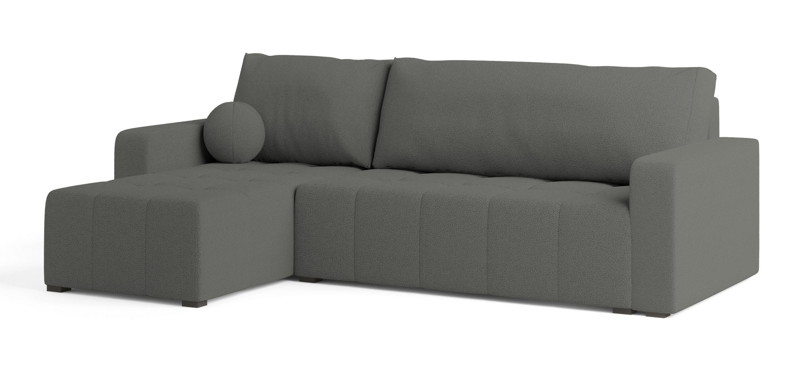 ECKSOFA VOLIRA Grau Boucle-Stoff mit Schlaffunktion - Grau, Holz (230/143cm) - MASSENO