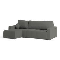 ECKSOFA VOLIRA Grau Boucle-Stoff mit Schlaffunktion - Grau, Holz (230/143cm) - MASSENO