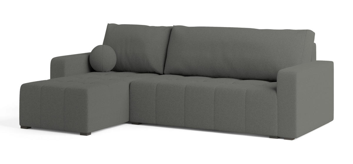 ECKSOFA VOLIRA Grau Boucle-Stoff mit Schlaffunktion - Grau, Holz (230/143cm) - MASSENO