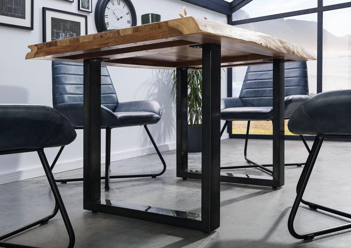 BAUMTISCH Sheesham 160x90x77 natur sandgestrahlt / U-Beine anthrazit glänzend FREEFORM 5 - Anthrazit/Naturfarben, Holz (160/90/77cm) - Massivmoebel24