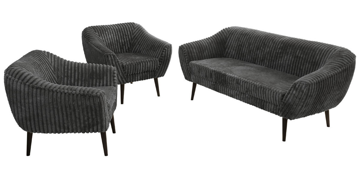SEDACÍ SOUPRAVA 3+1+1 PIRS - Šedá Manšestr - Černé nohy - šedá/černá, kompozitní dřevo/textil (180/75/74cm) - MKS