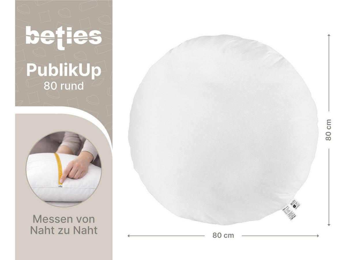 BODEN-/RUNDKISSEN Rund PublikUp gefüllt mit Schaumstoffflocken 80 cm Ø - Weiß, Naturmaterialien/Textil (80cm) - beties Heimtextil