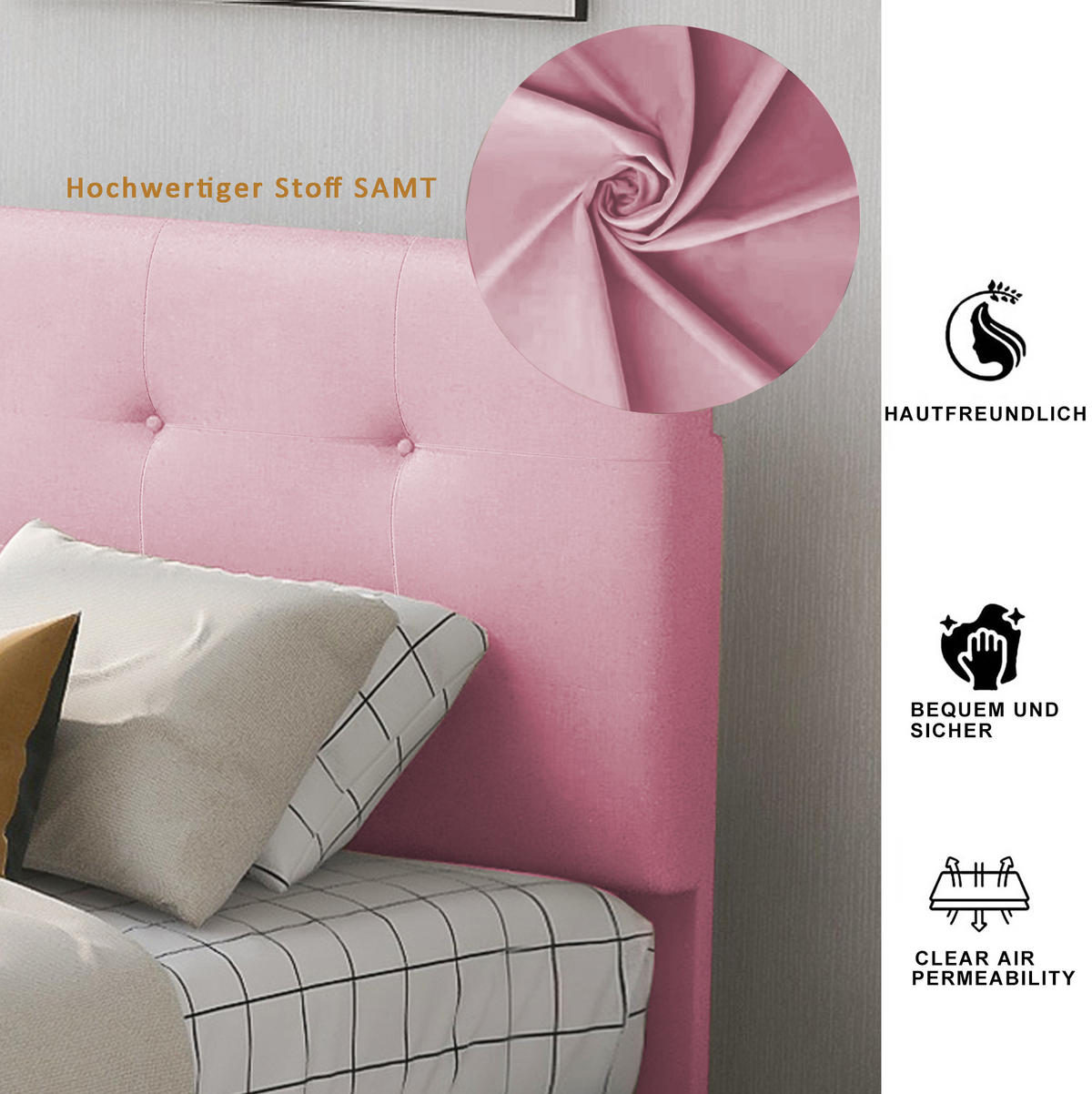 KINDERBETT Polsterbett 90/200 cm aus Samt mit Lattenrost und Schublade Rosa - Pink, Textil (90/200cm) - Modenvie
