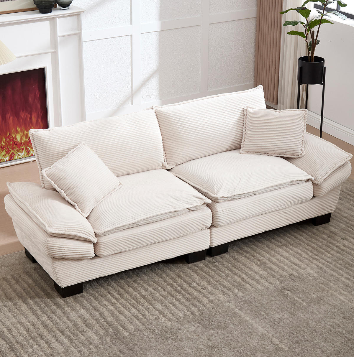 SOFA 2-Sitzer mit tiefem Sitz 224 x 81 x 81 cm Samt Beige - Beige, Kunststoff (224/81/81cm) - Meubliv